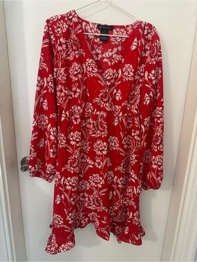 INC International Concepts long sleeve faux wrap dress. Size large. Red floral.
